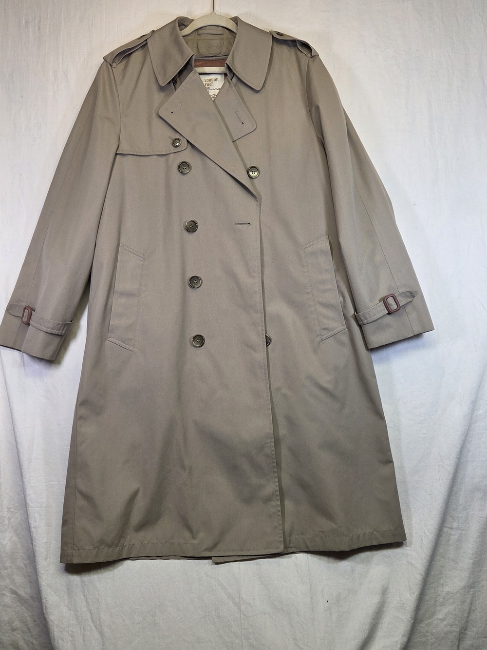 London Fog Maincoats Mens Belted Trench Coat 40R Tan Removable Liner #0421